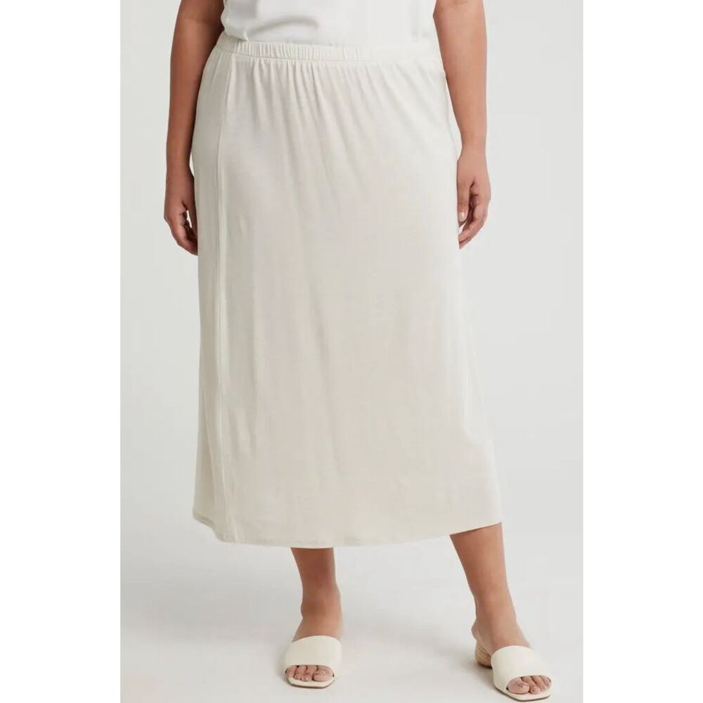 NEW Eileen Fisher Jersey Side Slit Midi Skirt Maple Oat 2X Cream Pull On